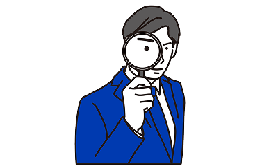 虫眼鏡で調べようとしている男性のイラスト