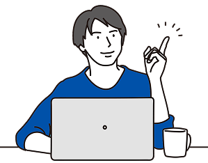 タイトルを指差す男性のイラスト